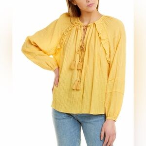 Rebecca Minkoff Charlize Yellow Ruffle Blouse with Tassels size XS